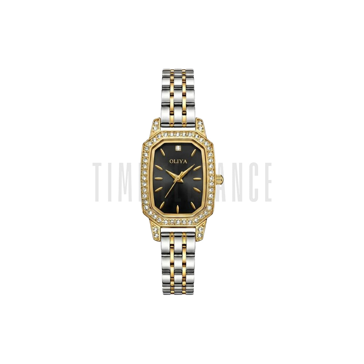 OLIYA 2002 Women’s Diamond-Encrusted Quartz Watch Black Dial – Small Dial Stainless Steel Vintage Wristwatch