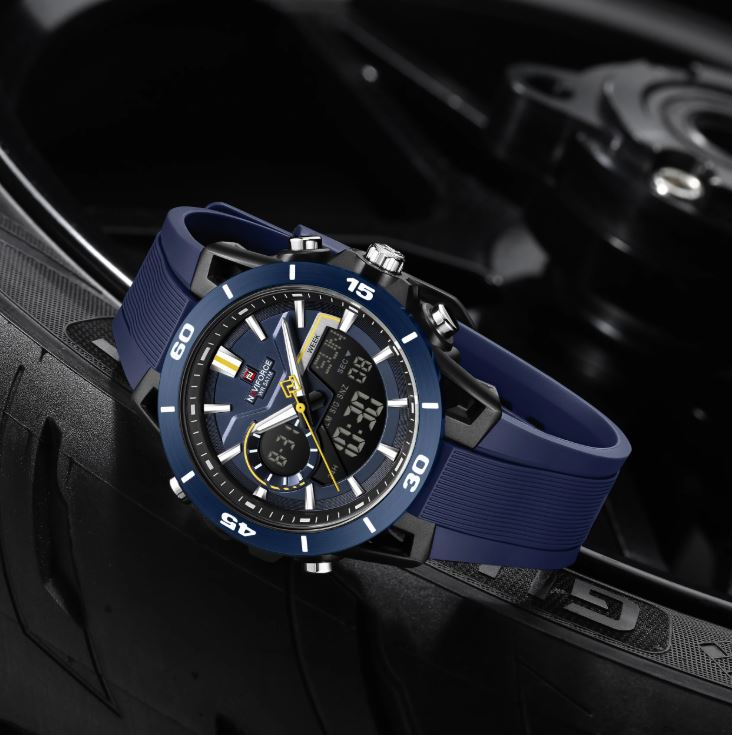 NAVIFORCE 7135 Men’s Dual Display Sports Watch Blue– Luminous 50M Waterproof Digital Quartz Wristwatch