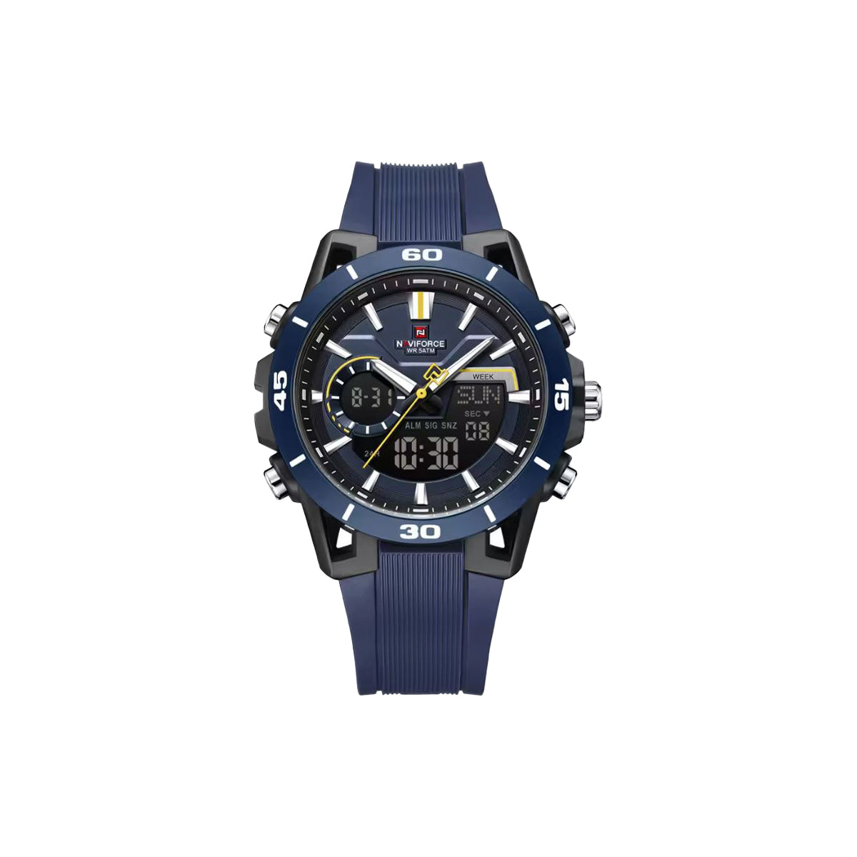 NAVIFORCE 7135 Men’s Dual Display Sports Watch Blue– Luminous 50M Waterproof Digital Quartz Wristwatch