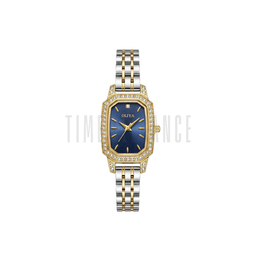 OLIYA 2002 Women’s Diamond-Encrusted Quartz Watch Blue Dial – Small Dial Stainless Steel Vintage Wristwatch
