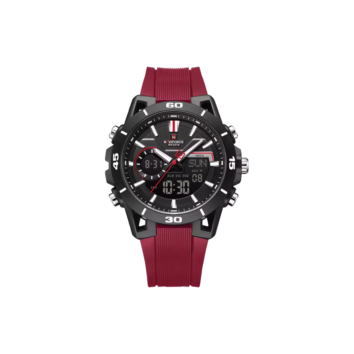 NAVIFORCE 7135 Men’s Dual Display Sports Watch Black Red– Luminous 50M Waterproof Digital Quartz Wristwatch