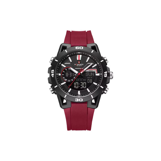 NAVIFORCE 7135 Men’s Dual Display Sports Watch Black Red– Luminous 50M Waterproof Digital Quartz Wristwatch