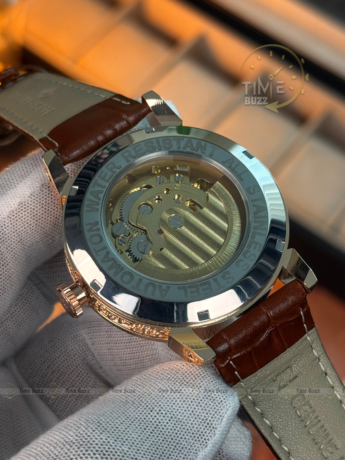 Patek Philippe Automatic Open Heart Watch – White Dial, Moonphase-Style Display & Brown Leather Strap