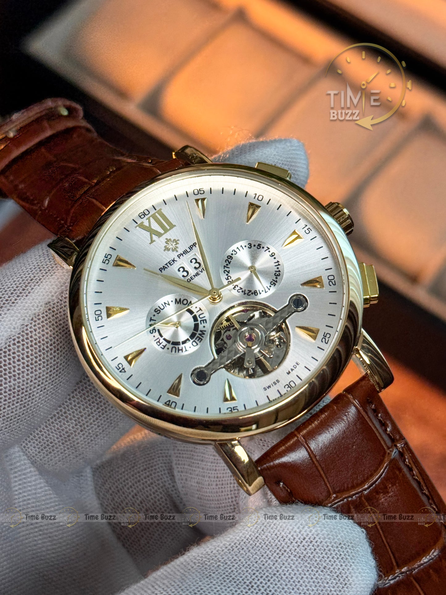 Patek Philippe Tourbillon Calendar Men’s Watch – White Dial & Brown Leather Strap