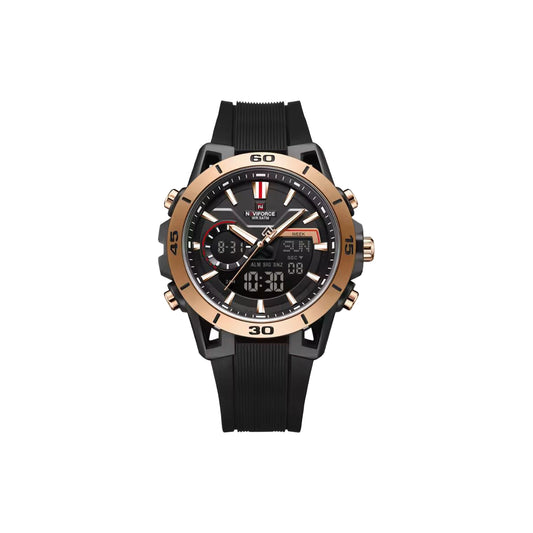 NAVIFORCE 7135 Men’s Dual Display Sports Watch Black Rose Gold– Luminous 50M Waterproof Digital Quartz Wristwatch