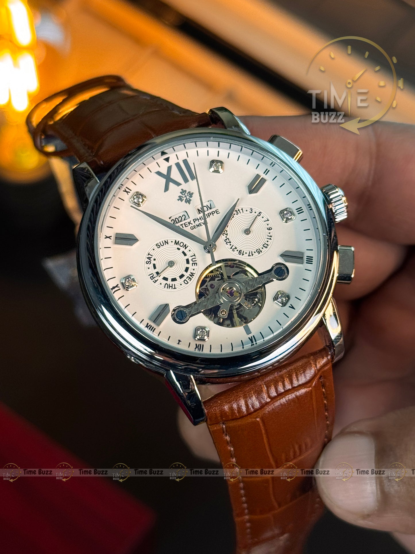 Patek Philippe Tourbillon Calendar Men’s Watch – White Dial & Brown Leather Strap