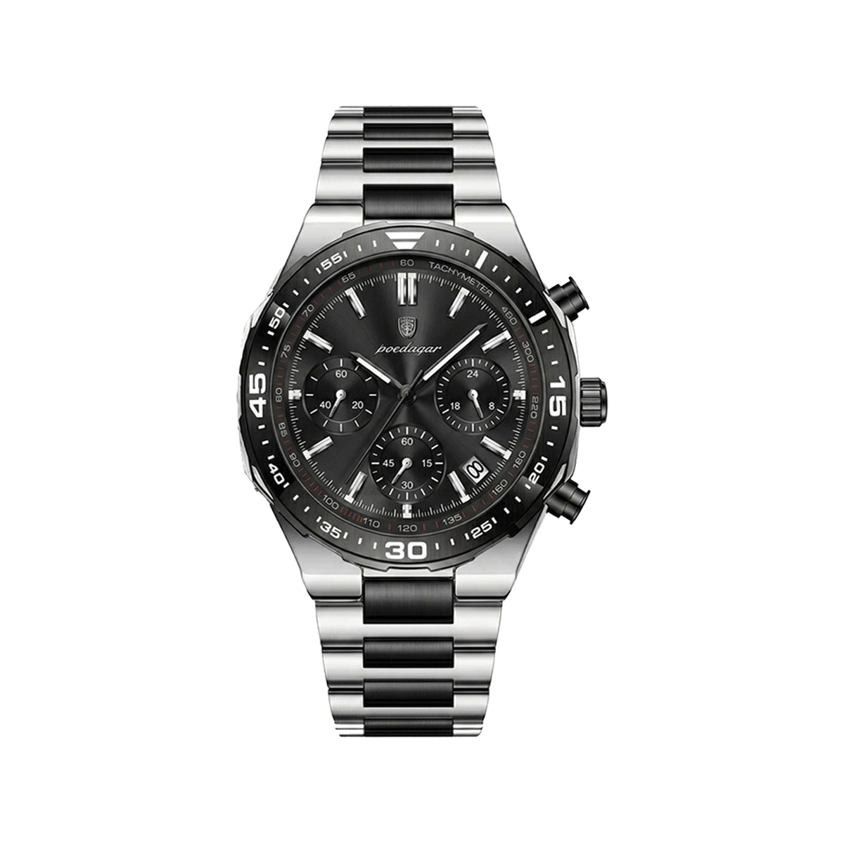 POEDAGAR 697 Men’s Luxury Quartz Chronograph Watch Two Tone Black– Stainless Steel Waterproof Luminous Wristwatch
