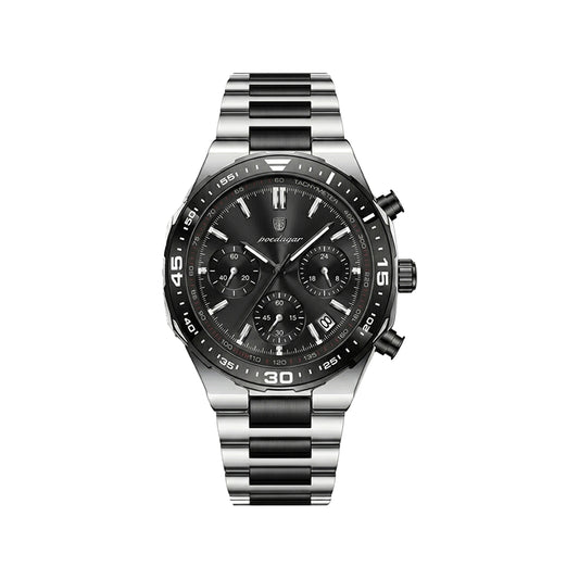 POEDAGAR 697 Men’s Luxury Quartz Chronograph Watch Two Tone Black– Stainless Steel Waterproof Luminous Wristwatch