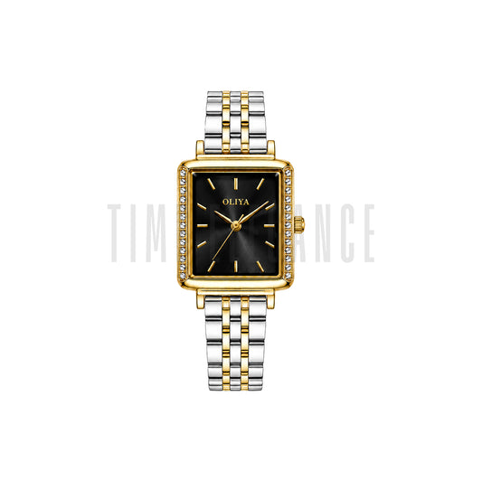 OLIYA 880 Women’s Black Square Dial Watch – Gold Silver Bracelet