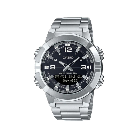 Casio 870DA Analog-Digital Stainless Steel Quartz Watch – Black Dial Silver Bracelet