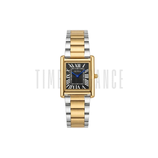 OLIYA 6862 Women’s Luxury Quartz Watch Black Dial – Elegant Two-Tone Rectangular Stainless Steel Wristwatch