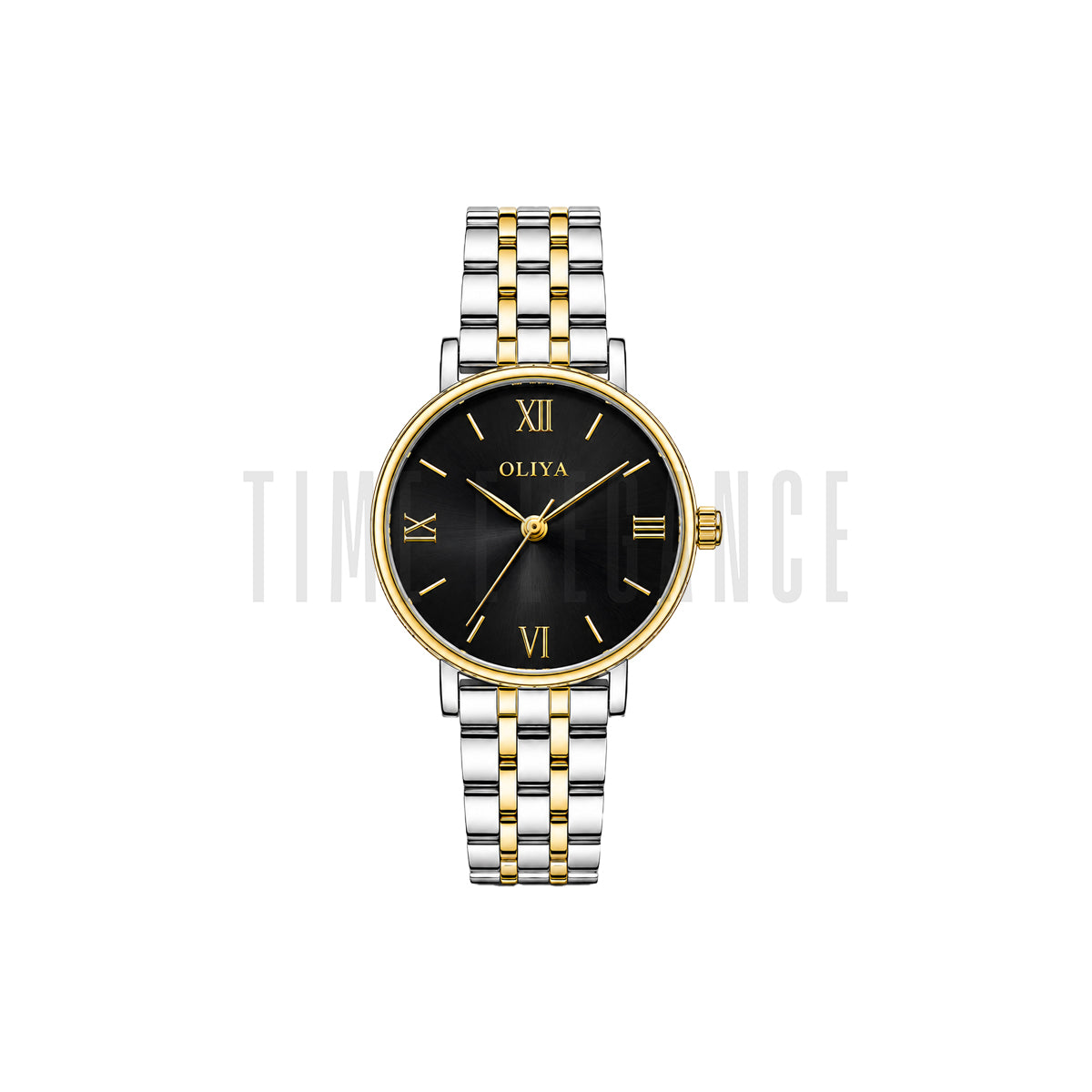 OLIYA 5209 Women’s Black Round Dial Watch – Gold Silver Bracelet