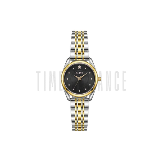 OLIYA 8518 Women’s Luxury Round Quartz Watch Black Dial – Stainless Steel Water Resistant Wristwatch