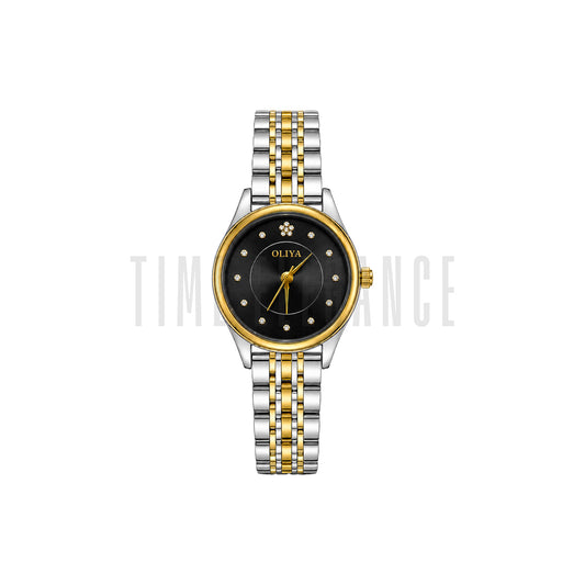 OLIYA 6658 Women’s Black Crystal Dial Watch – Gold Silver Bracelet