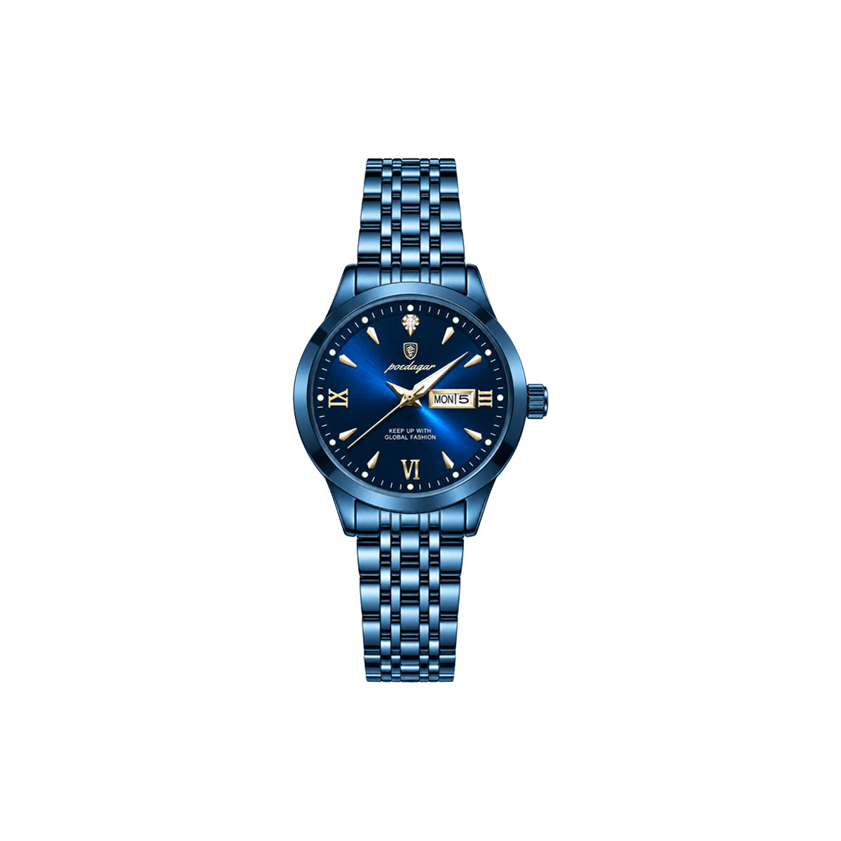 POEDAGAR 504 Women’s Quartz Watch Blue – Stainless Steel Band & Complete Calendar Design