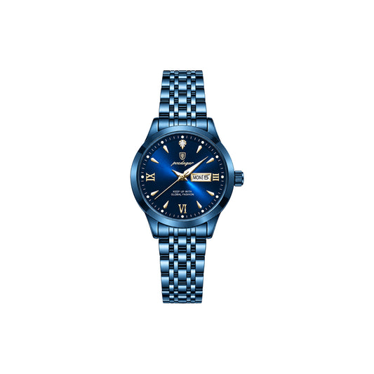 POEDAGAR 504 Women’s Quartz Watch Blue – Stainless Steel Band & Complete Calendar Design