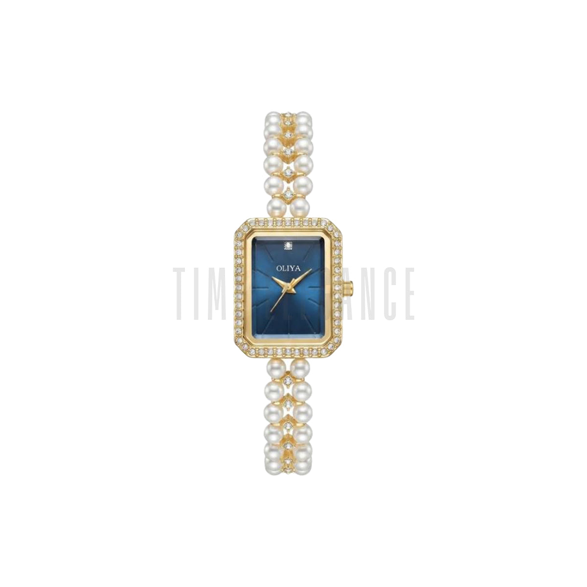 OLIYA 186 Women’s Square Pearl Strap Watch Blue Dial – Elegant Jewelry Bracelet Quartz Wristwatch