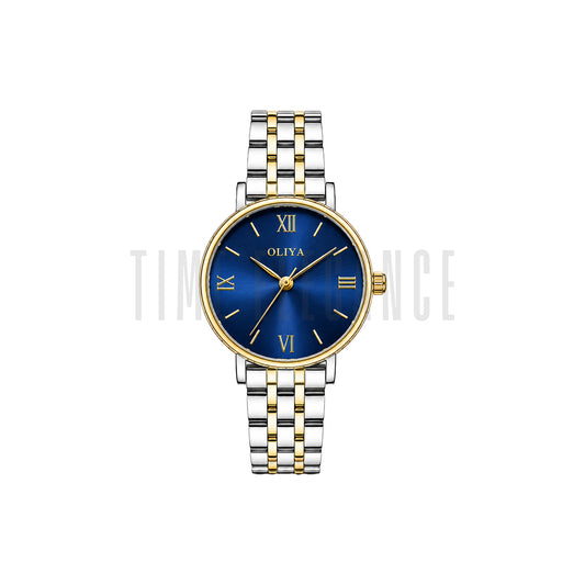OLIYA 5209 Women’s Blue Round Dial Watch – Gold Silver Bracelet