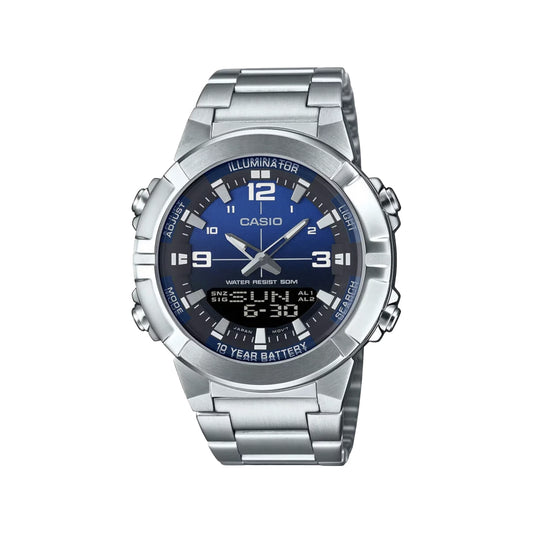 Casio 870DA Analog-Digital Stainless Steel Quartz Watch – Blue Dial Silver Bracelet