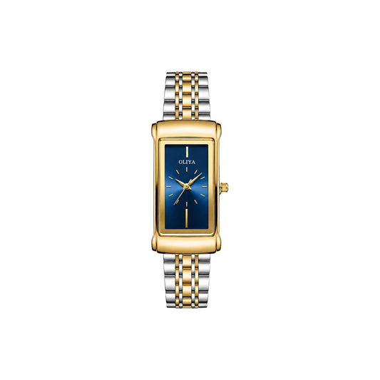 OLIYA 55182 Women’s Square Luxury Quartz Watch Blue Dial – Stainless Steel Retro Dress Wristwatch