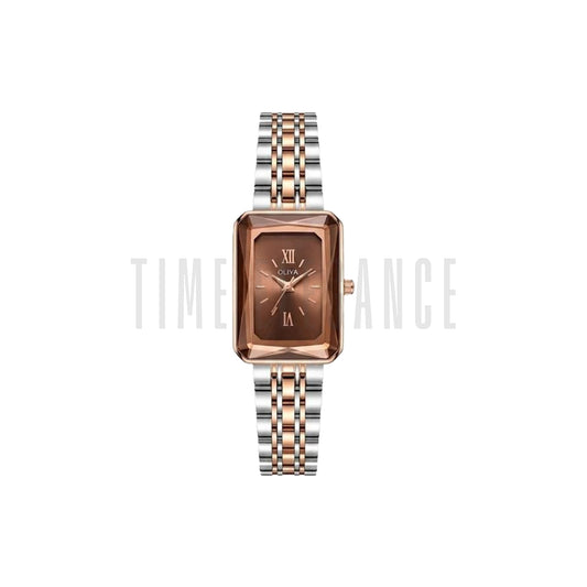 OLIYA 6881 Women’s Rectangle Quartz Watch Brown Dial– Stainless Steel Vintage Ladies Wristwatch