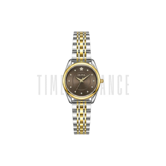 OLIYA 8518 Women’s Luxury Round Quartz Watch Brown Dial – Stainless Steel Water Resistant Wristwatch