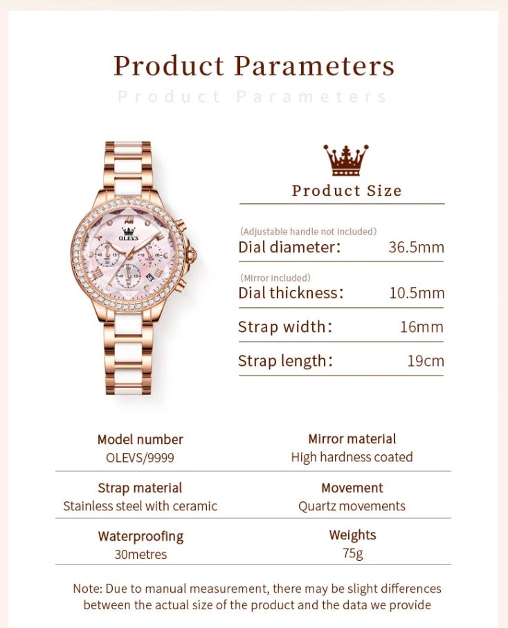OLEVS 9999 Women's Luxury Fashion Watch Pink Dial – Waterproof Quartz Sapphire Crystal Wristwatch