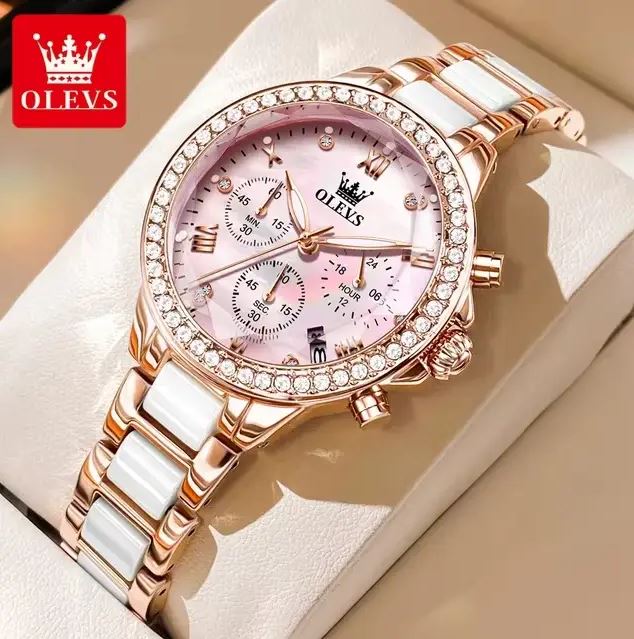 OLEVS 9999 Women's Luxury Fashion Watch Pink Dial – Waterproof Quartz Sapphire Crystal Wristwatch