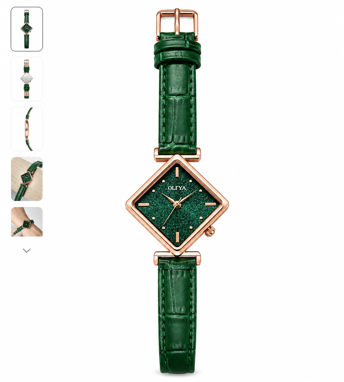 OLIYA 6819 Diamond Shape Green Dial Women's Quartz Leather Strap Watch