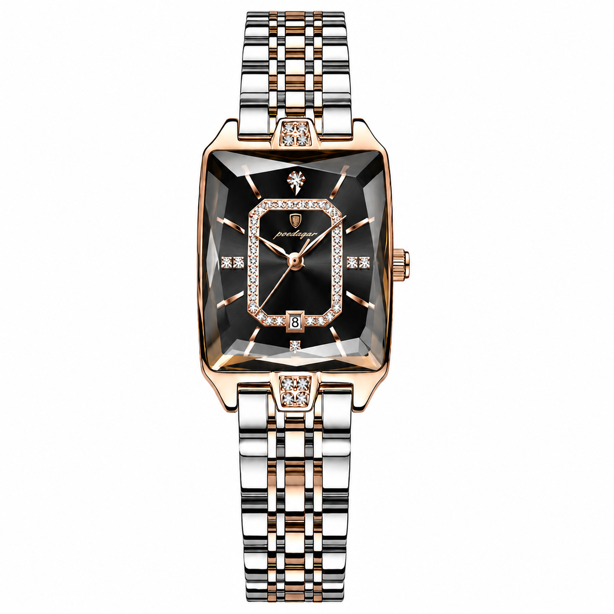 Poedagar 785 Two Tone Black Dial— Women’s Waterproof Rectangle Luxury Quartz Watch