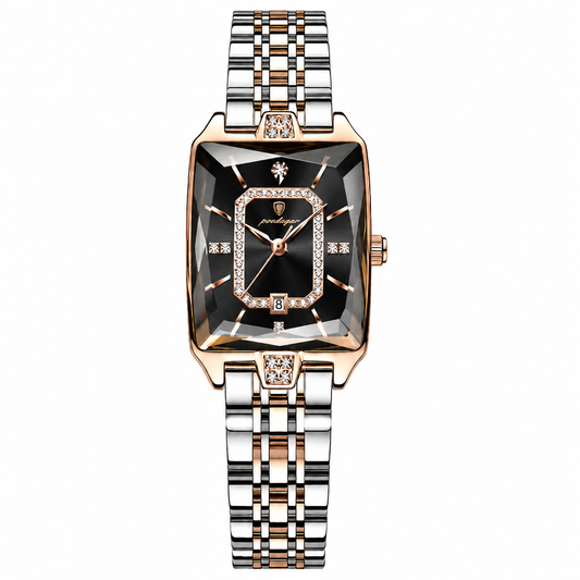 Poedagar 785 Two Tone Black Dial— Women’s Waterproof Rectangle Luxury Quartz Watch