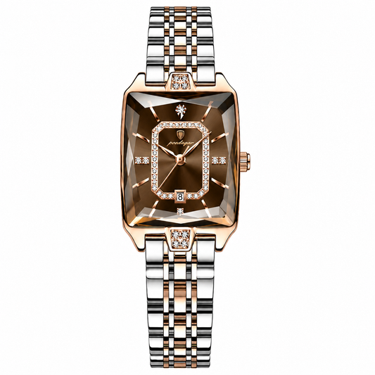 Poedagar 785 Two Tone Brown Dial— Women’s Waterproof Rectangle Luxury Quartz Watch