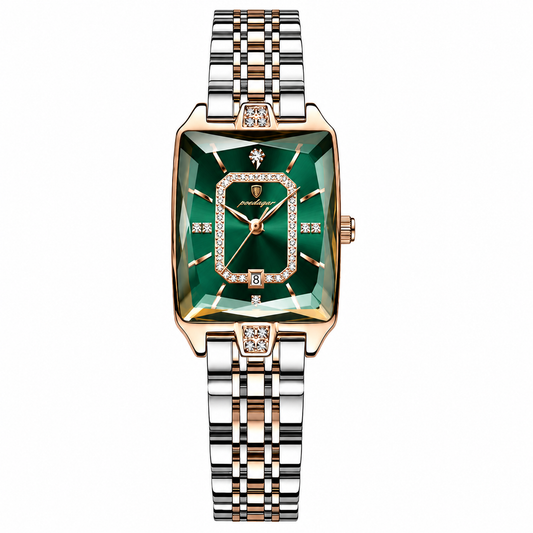 Poedagar 785 Two Tone Green Dial— Women’s Waterproof Rectangle Luxury Quartz Watch