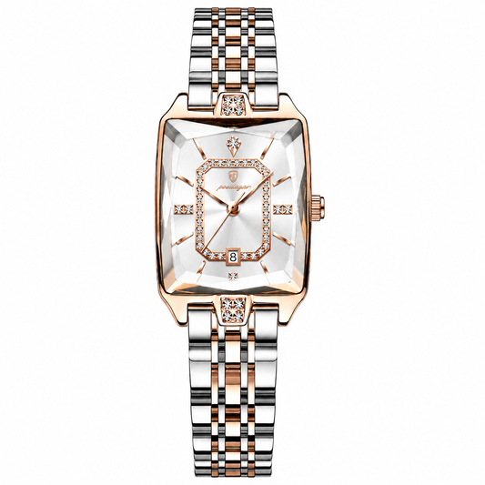 Poedagar 785 Two Tone White Dial— Women’s Waterproof Rectangle Luxury Quartz Watch