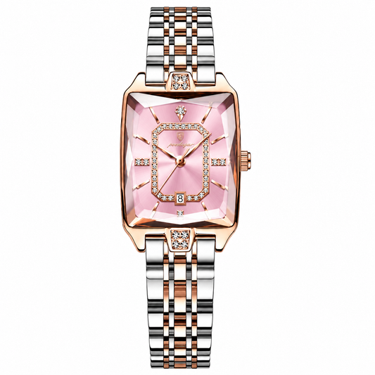 Poedagar 785 Two Tone Pink Dial— Women’s Waterproof Rectangle Luxury Quartz Watch
