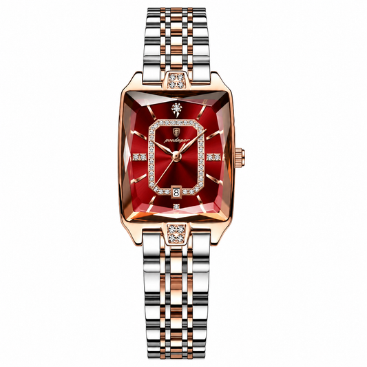 Poedagar 785 Two Tone Red Dial— Women’s Waterproof Rectangle Luxury Quartz Watch