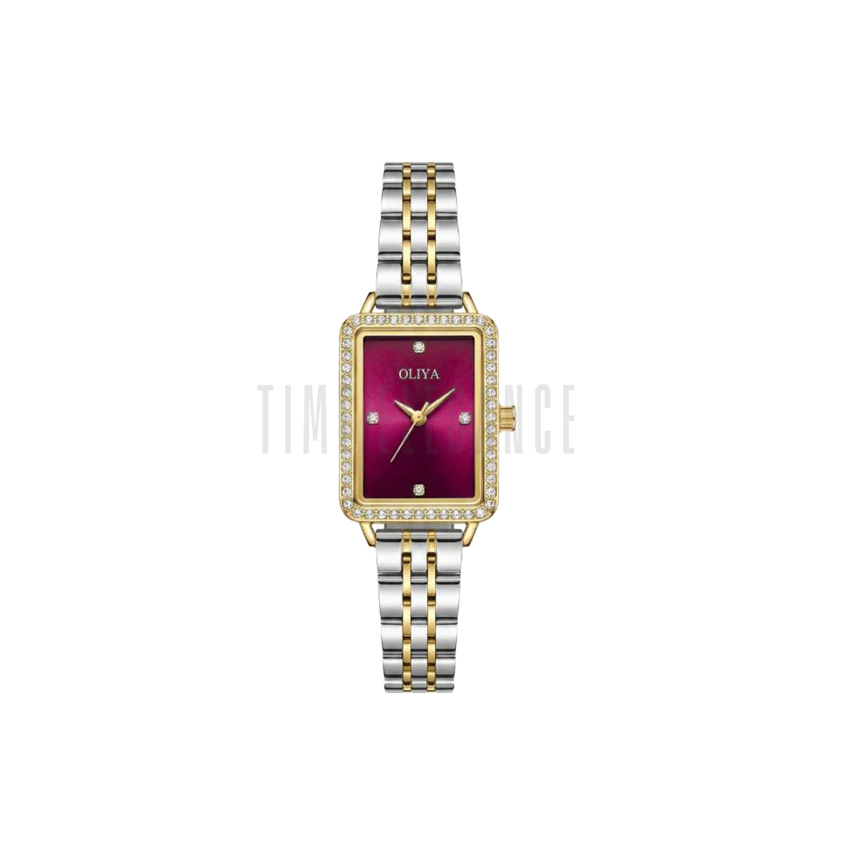 OLIYA 609 Women’s Luxury Square Quartz Watch Wine Dial – Stainless Steel Elegant Wristwatch