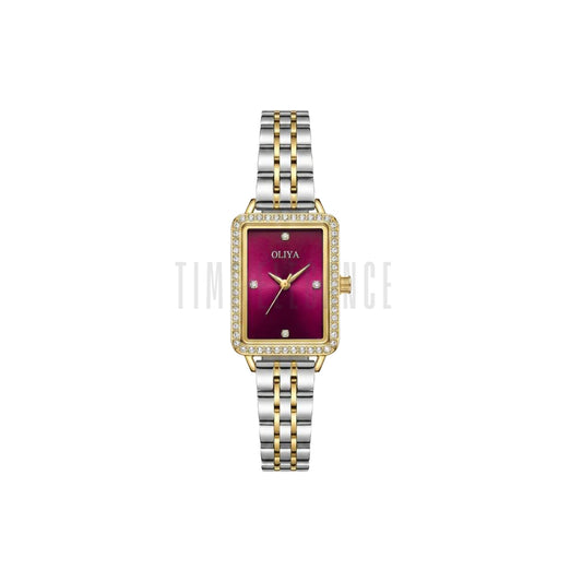 OLIYA 609 Women’s Luxury Square Quartz Watch Wine Dial – Stainless Steel Elegant Wristwatch