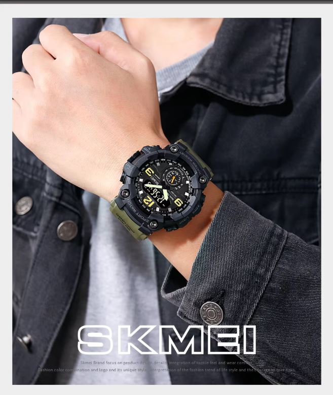SKMEI 1637 Men’s Analog Digital Sports Watch Black Green– 50M Waterproof