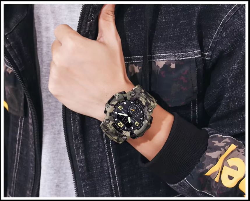 SKMEI 1637 Men’s Analog Digital Sports Watch Camouflage Green– 50M Waterproof