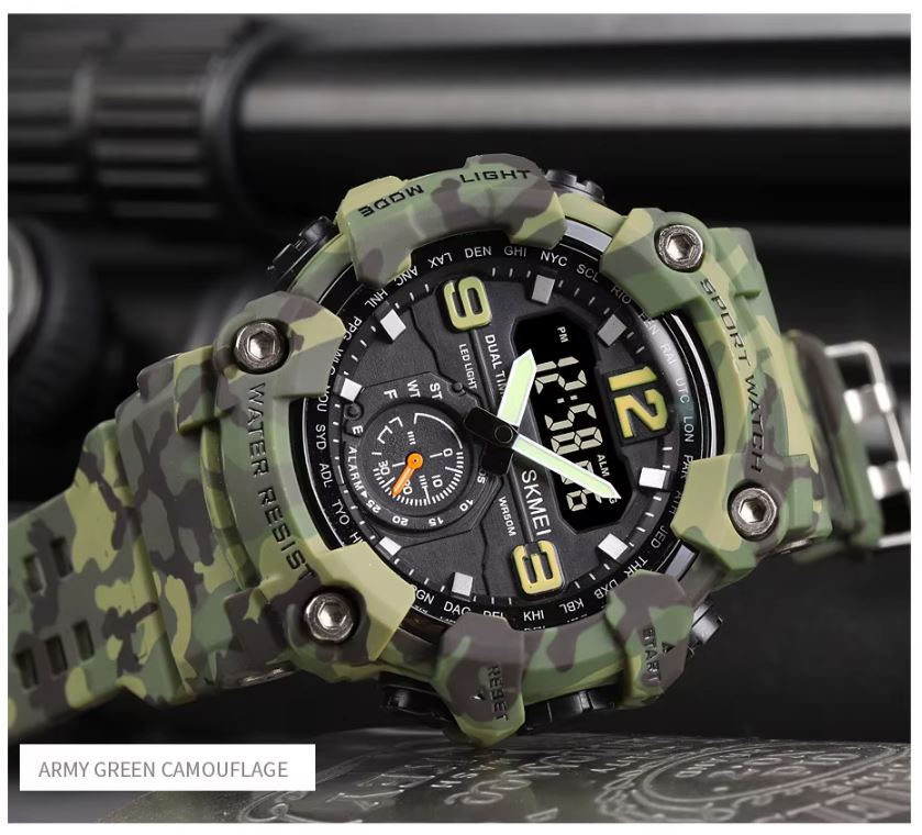 SKMEI 1637 Men’s Analog Digital Sports Watch Camouflage Green– 50M Waterproof