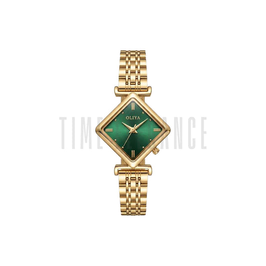 OLIYA 6819 Women’s Diamond-Shaped Gold Green Dial Quartz Watch – Simple Casual Fashion Wristwatch