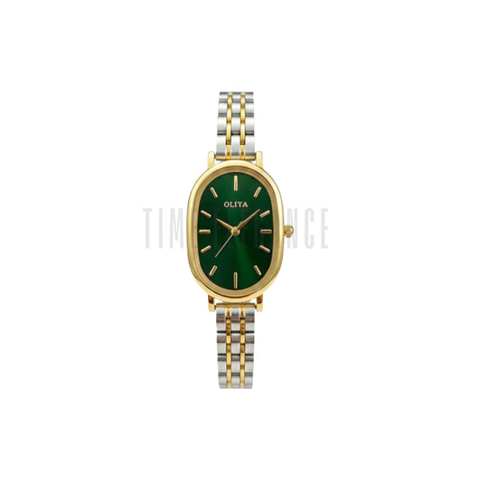 OLIYA 2015 Women’s Oval Quartz Watch Green Dial – Classic Stainless Steel Fashion Wristwatch