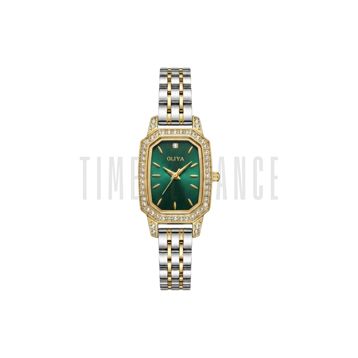 OLIYA 2002 Women’s Diamond-Encrusted Quartz Watch Green Dial – Small Dial Stainless Steel Vintage Wristwatch