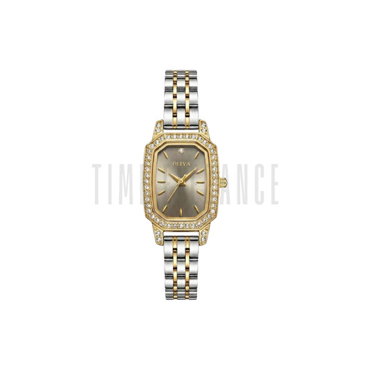 OLIYA 2002 Women’s Diamond-Encrusted Quartz Watch Grey Dial – Small Dial Stainless Steel Vintage Wristwatch