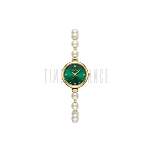 OLIYA 993 Women’s Pearl Bracelet Watch – Elegant Green Dial Quartz Wristwatch