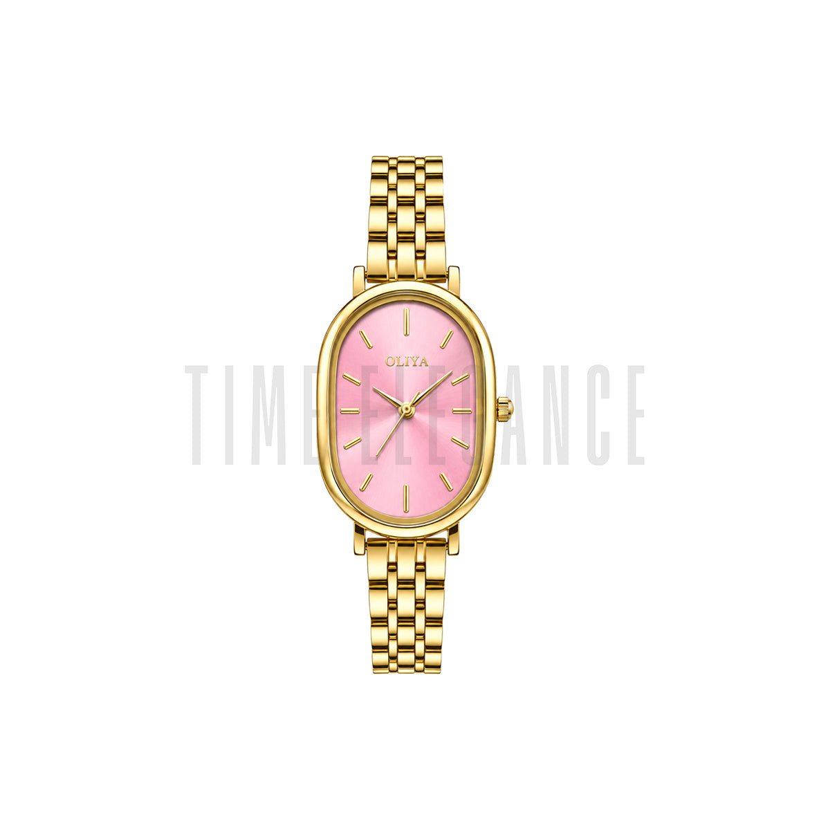 OLIYA 2015 Women’s Oval Quartz Watch Golden Pink Dial – Classic Stainless Steel Fashion Wristwatch