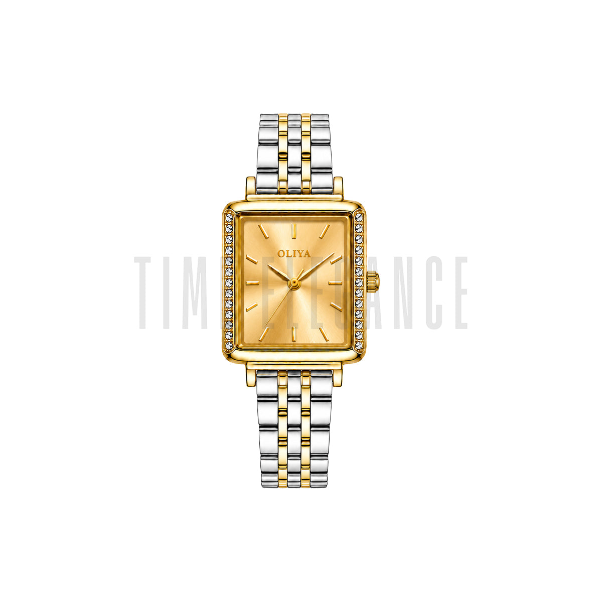 OLIYA 880 Women’s Gold Square Dial Watch – Gold Silver Bracelet