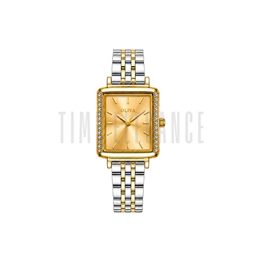 OLIYA 880 Women’s Gold Square Dial Watch – Gold Silver Bracelet