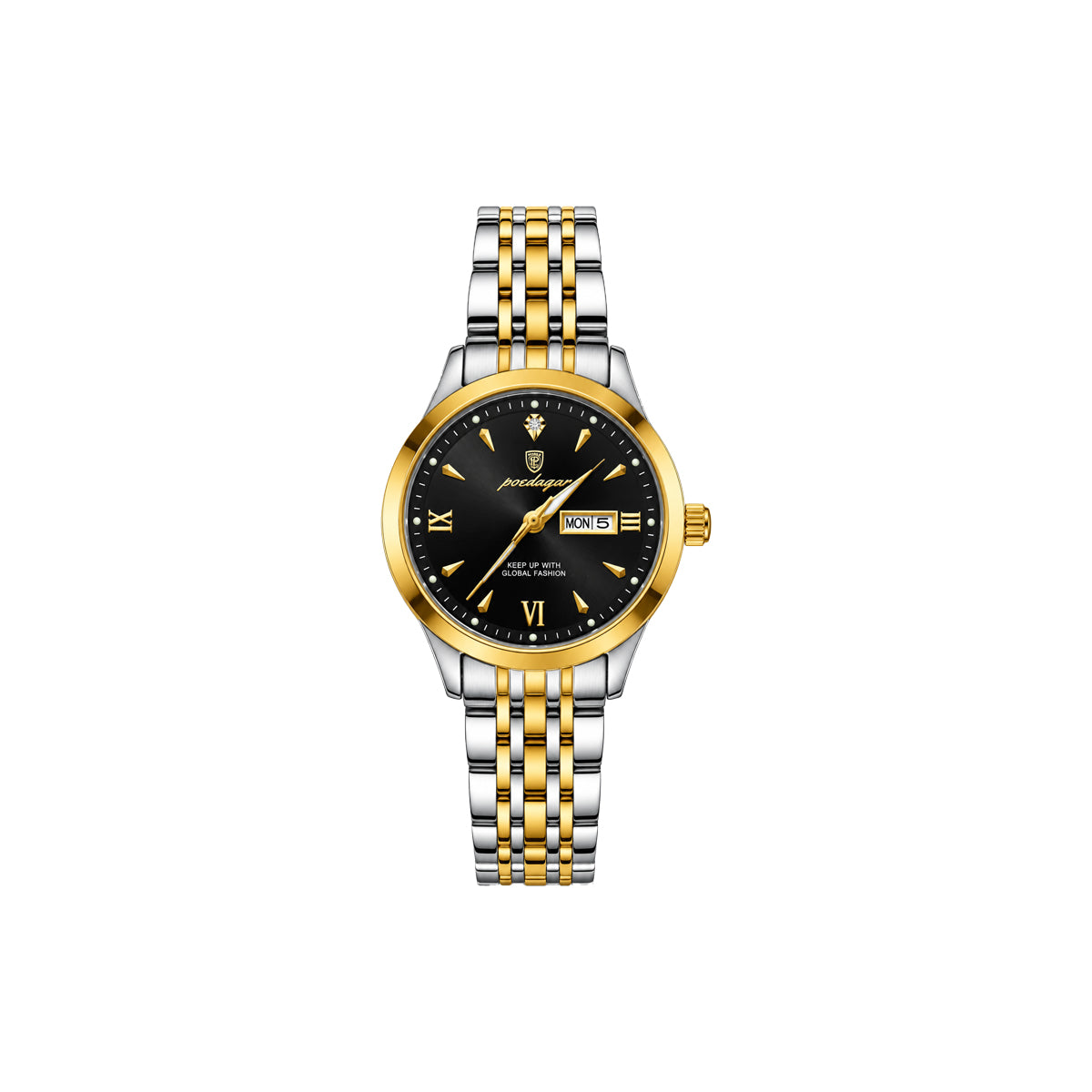 POEDAGAR 504 Women’s Quartz Watch Gold Black – Stainless Steel Band & Complete Calendar Design (Copy)